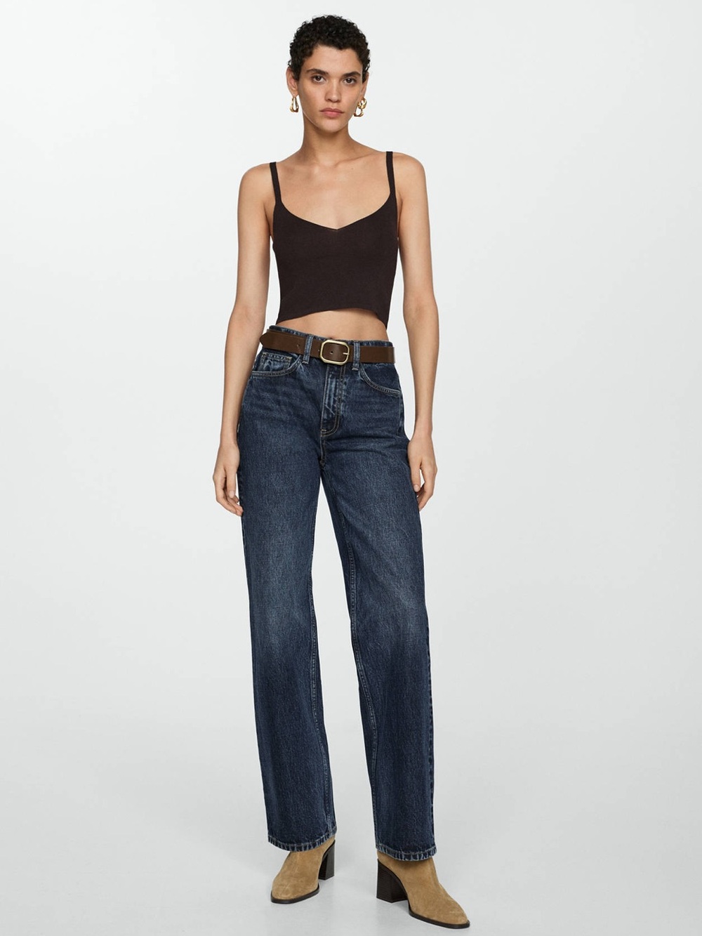 MNG Mango High Waist Straight Leg Full Length Jeans Dark Blue Size 4 NWT!